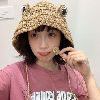 Frog Eye Straw Bonnet Hat Brown - One Size