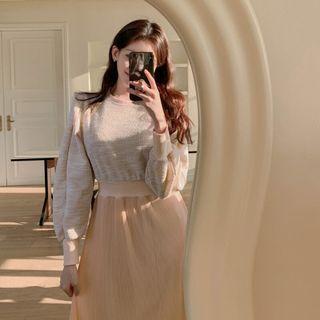 Pleated-panel Long Tweed Dress