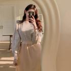 Pleated-panel Long Tweed Dress