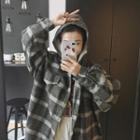 Hooded Plaid Button Jacket