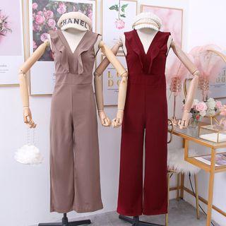 Ruffled-trim Wide-leg Jumper Pants