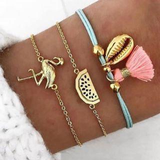 Set Of 3: Charm Bracelet Ab047 - Set Of 3 - Gold & Light Blue - One Size