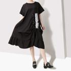 Short-sleeve Paneled Dress Black - One Size