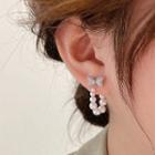 Bow Rhinestone Faux Pearl Fringed Earring 1 Pair - Silver Stud - White - One Size