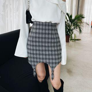 Plaid Buckled Mini Pencil Skirt