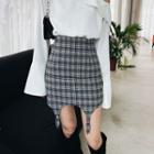 Plaid Buckled Mini Pencil Skirt