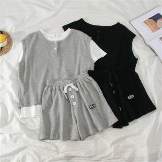 Plain Short-sleeve T-shirt / Vest / Drawstring Shorts / Set