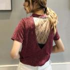 Short-sleeve Lace Back Glitter T-shirt