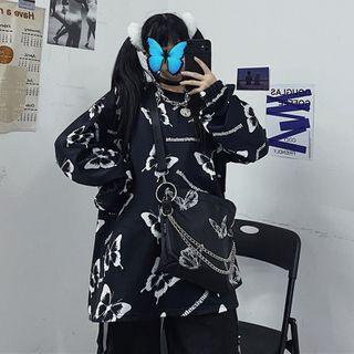 Butterfly Patterned Long-sleeve Round Neck T-shirt