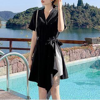 Irregular Striped Panel Mini A-line Dress