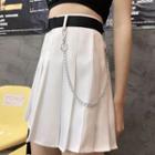 High-waist Mini A-line Pleated Skirt With Belt