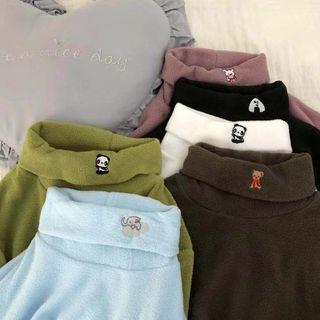 Turtleneck Animal Embroidered Long-sleeve T-shirt