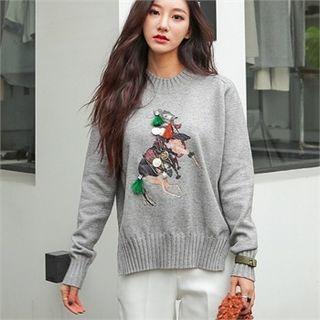Embellished Horse Printing Knit Top