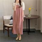 Short-sleeve Lace Panel Blouse / Midi Overall Dress