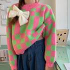 Checkered Sweater Green & Pink - One Size
