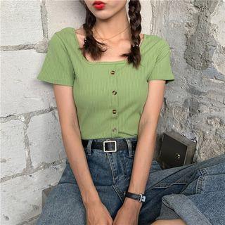 Square Neck Short-sleeve Cropped Top