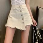 Asymmetrical Tassel Trim A-line Denim Skirt