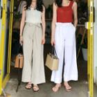 Tie-waist Flat-front Pants