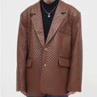 Long-sleeve Embossed Faux Leather Blazer