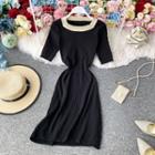 Square-neck Slim Cut A-line Dress Black - One Size