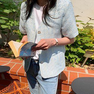 V-neck Short-sleeve Tweed Jacket