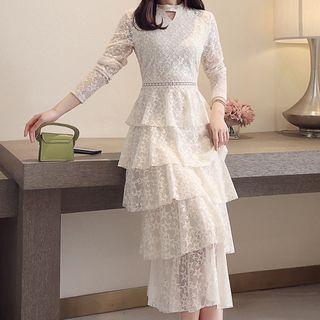 Lace Long-sleeve Midi Layered Dress