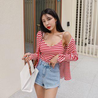 Set: Stripe Rib Cardigan + Camisole Top
