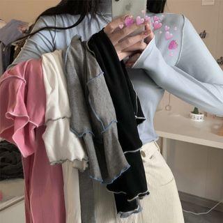 Long-sleeve Turtleneck Lettuce Edge T-shirt