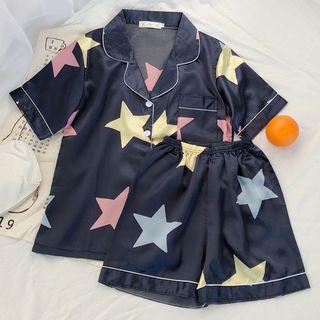 Set: Star Short-sleeve Shirt + Shorts Set Of 2 - Blue - One Size