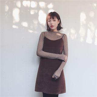 Set: Long Sleeve Mesh Top + Plain Slipdress