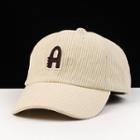 Lettering Embroidered Corduroy Cap