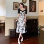 Mock Two-piece Short-sleeve Floral Midi A-line Dress