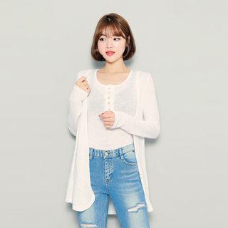 Set: Open-front Cardigan + Half-placket Top