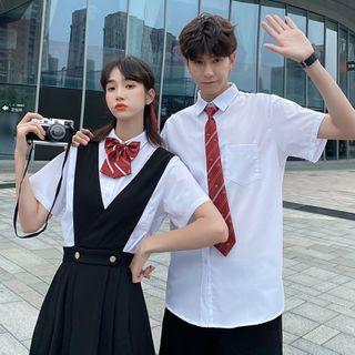 Couple Matching Short-sleeve Shirt / Suspender Midi Skirt / Dress Pants / Neck Tie / Set