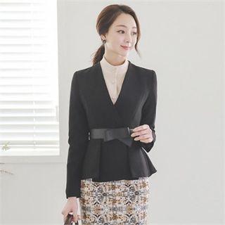 Collarless Peplum Jacket With Belt