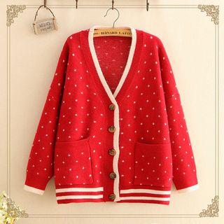 Contrast-trim Dotted Knit Cardigan