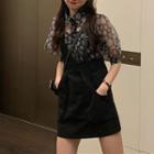 Short Sleeve Flower Print Shirt / A-line Pinafore Dress