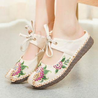 Flower Embroidered Slide Sandals