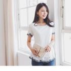 Embroidered Trim Short-sleeve Panel Top