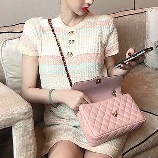 Striped Short-sleeve Knit Dress As Shown In Figure - One Size