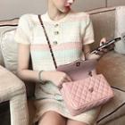 Striped Short-sleeve Knit Dress As Shown In Figure - One Size