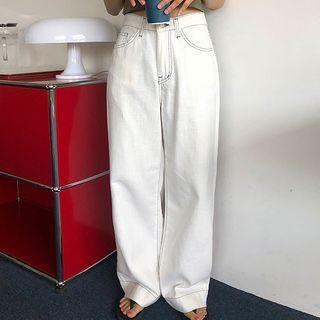 Stitched Wide-leg Cotton Pants