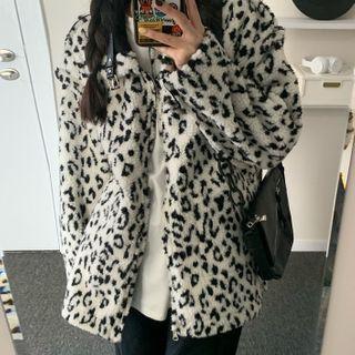 Reversible Leopard Print Fleece Zip Jacket Leopard Print - Black - One Size