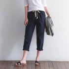 Drawstring-waist Linen Blend Baggy-fit Pants