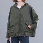 Hooded Zipped Jacket Army Green - One Size