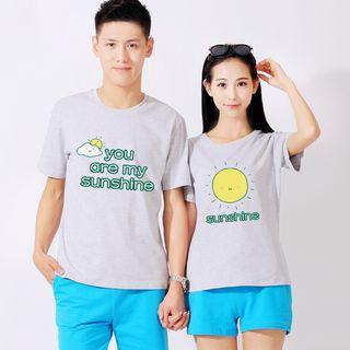 Print Short Sleeve Couple Matching T-shirt / Sweat Shorts