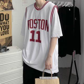 Short-sleeve Plain T-shirt / Lettering Vest