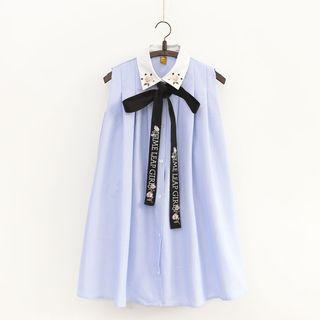 Embroidered Tie-neck Cold Shoulder Shirt