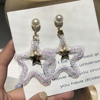 Faux Pearl Star Dangle Earring 1 Pair - Stud Earrings - One Size