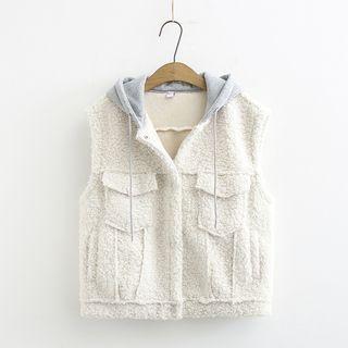 Faux Shearling Hooded Snap Button Vest